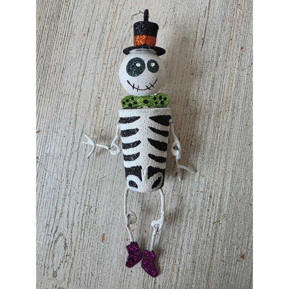 Vintage Pier 1 skeleton jointed glitter ornament metal Xmas tree